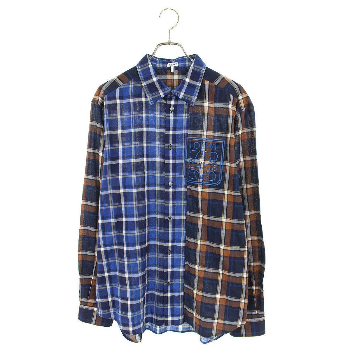 LOEWE 22SS Logo patchwork check long sleeve shirt