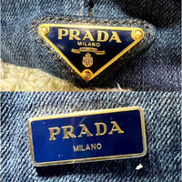 Thumbnail for PRADA Dark Blue Triangle plaque Logo Canapa Denim Tote Bag