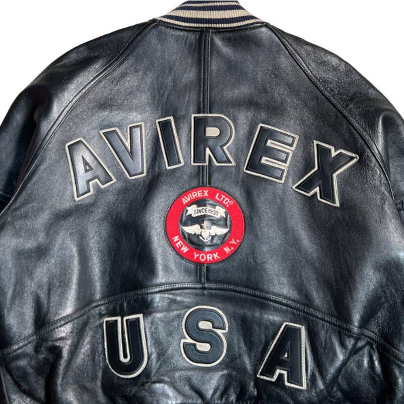 Rare vintage Avirex USA Chenille spellout leather bomber