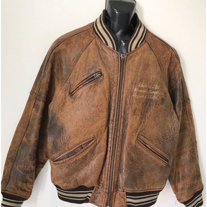 Rare vintage Avirex USA Chenille spellout leather bomber