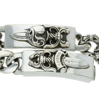 Thumbnail for Chrome Hearts Double ID Dagger Heart Silver Bracelet