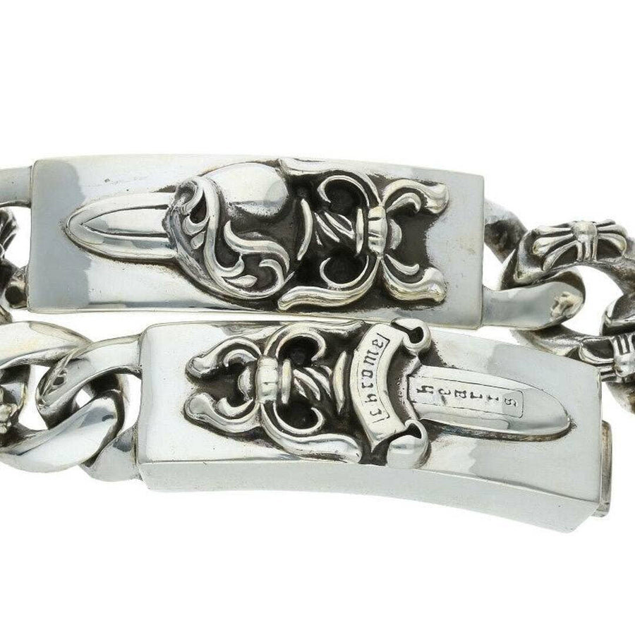 Chrome Hearts Double ID Dagger Heart Silver Bracelet