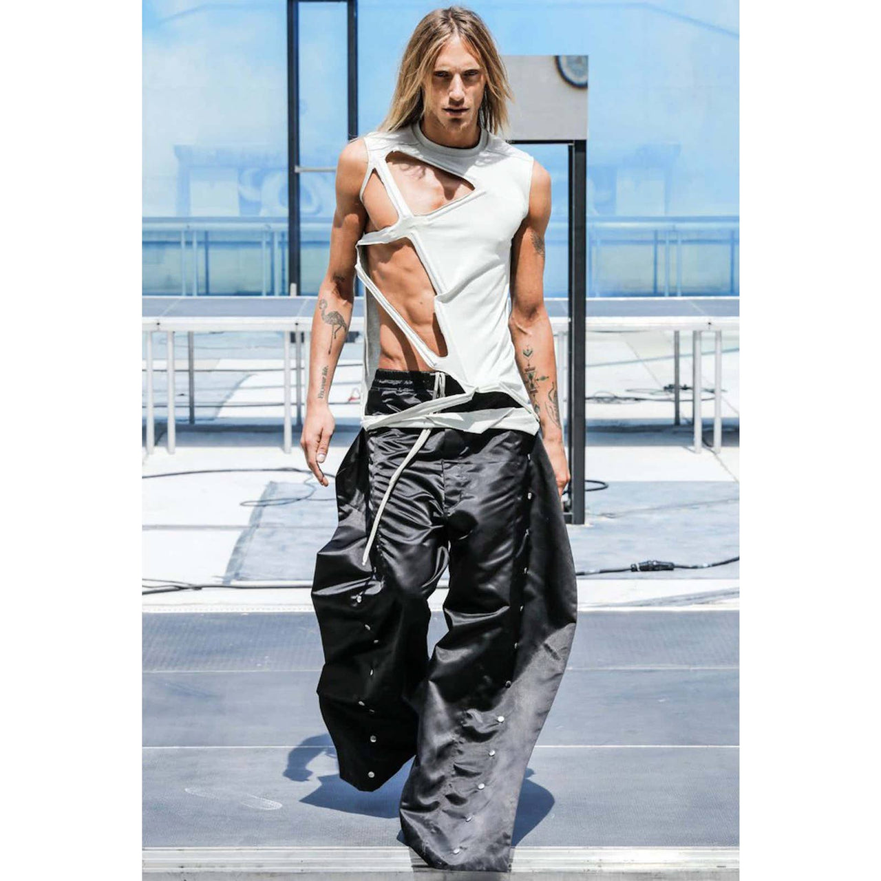 Rick Owens 2019 S/S “Babel”  wide-leg Runway pusher pants.