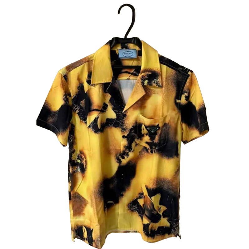 PRADA yellow flower button-up short sleeve sunflower shirt