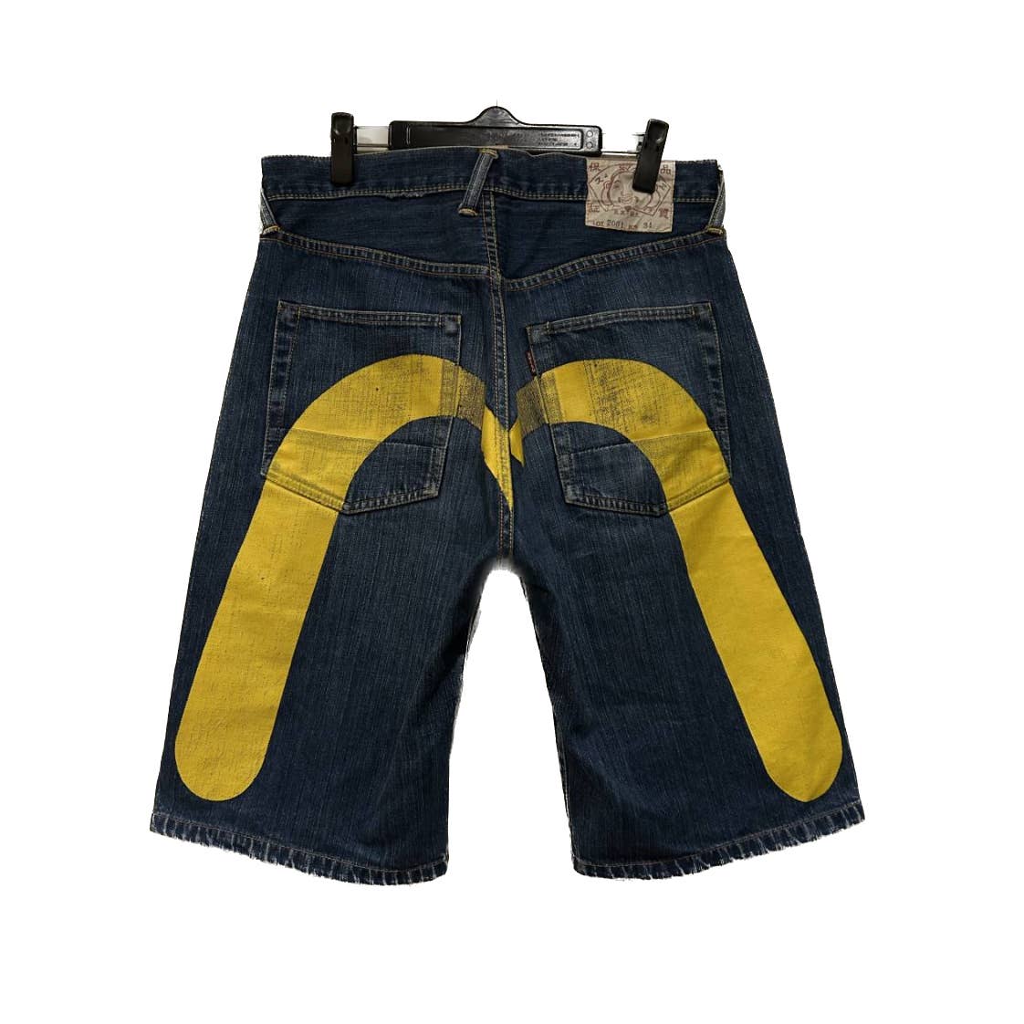 Evisu Yellow Paint Daikock  Indigo  Denim Shorts LOT 2001