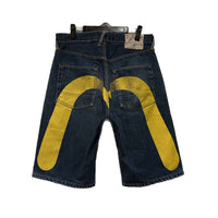 Thumbnail for Evisu Yellow Paint Daikock  Indigo  Denim Shorts LOT 2001