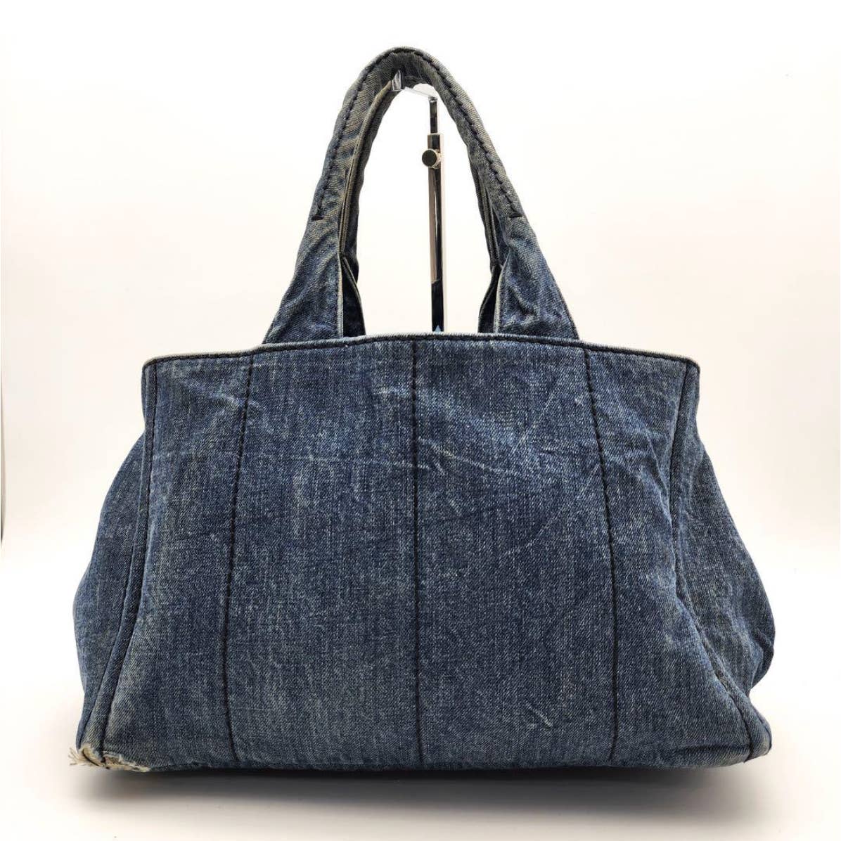 PRADA Triangular plaque Logo Canapa Denim Tote Bag