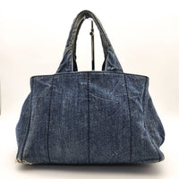 Thumbnail for PRADA Triangular plaque Logo Canapa Denim Tote Bag