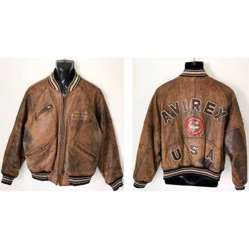 Rare vintage Avirex USA Chenille spellout leather bomber