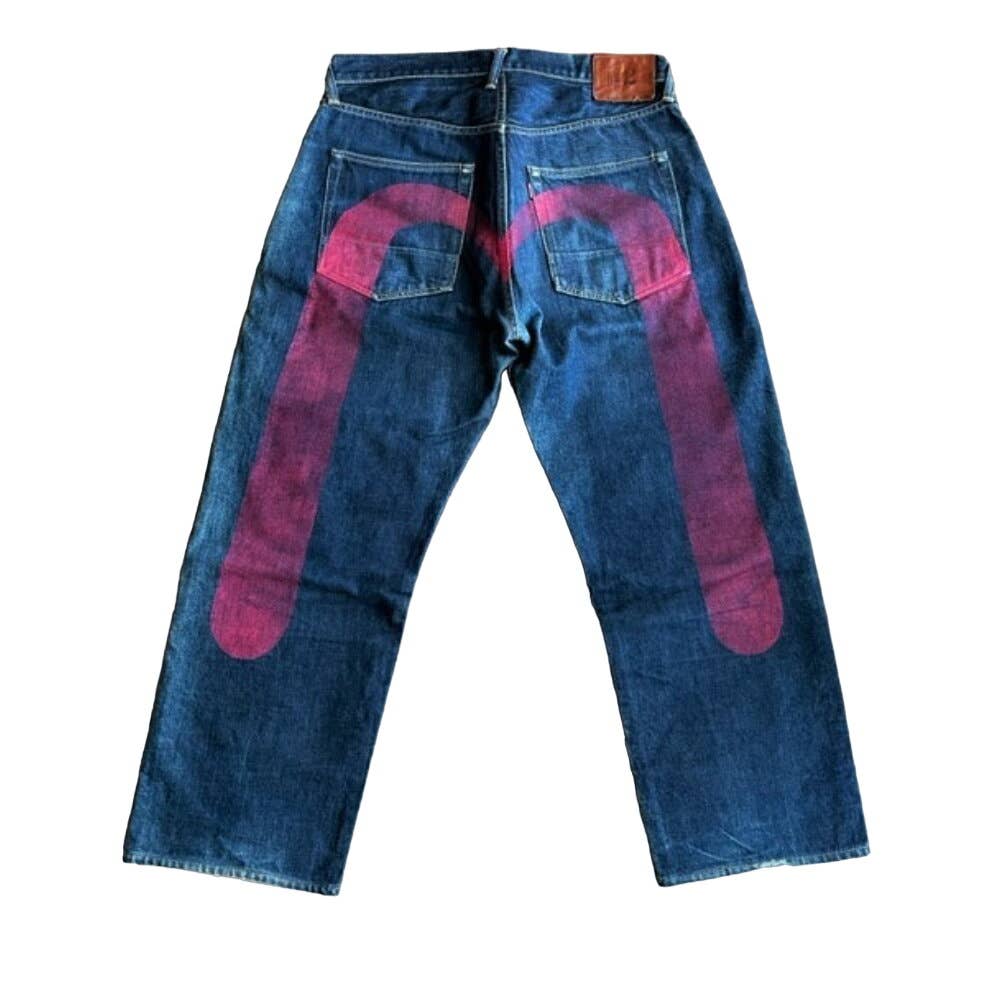 Evisu red Daicock seagull No.2painted denim jeans