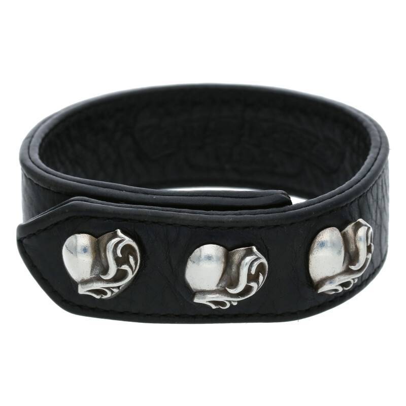 Chrome Hearts Heart 3 Button Snap Leather Bracelet