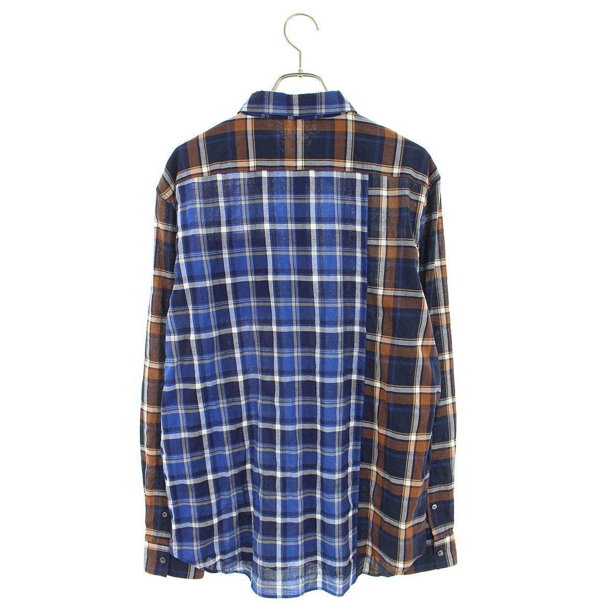 LOEWE 22SS Logo patchwork check long sleeve shirt