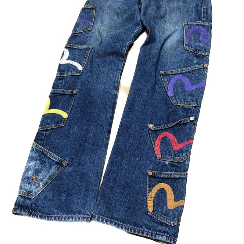 EVISU INDIGO GENES  multi-pocket Selvedge denim jeans