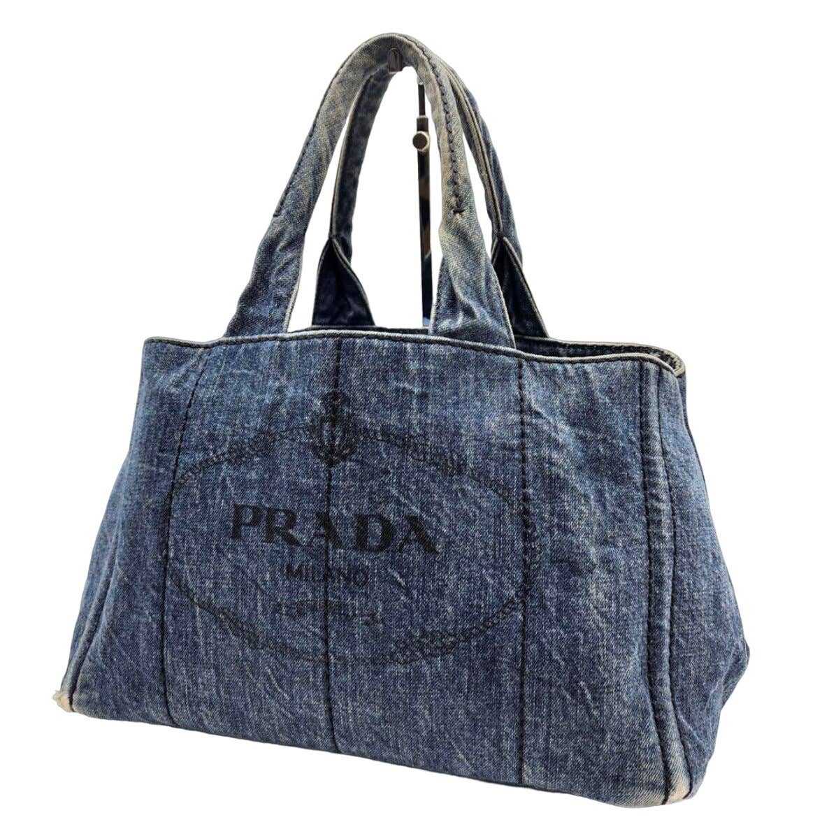 PRADA Triangular plaque Logo Canapa Denim Tote Bag