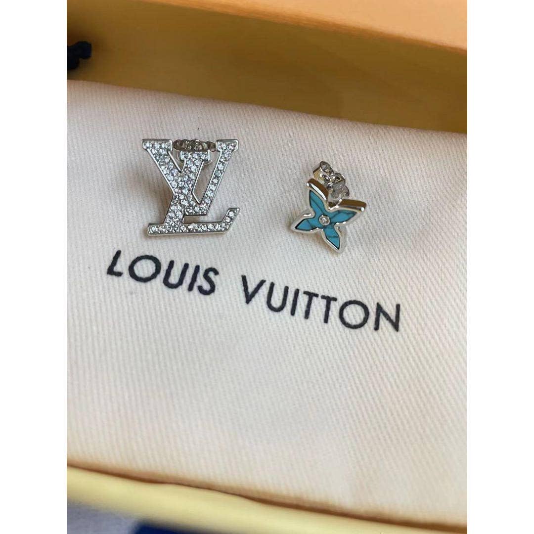 Louis Vuitton Lv Logo Silver Crystal Earrings