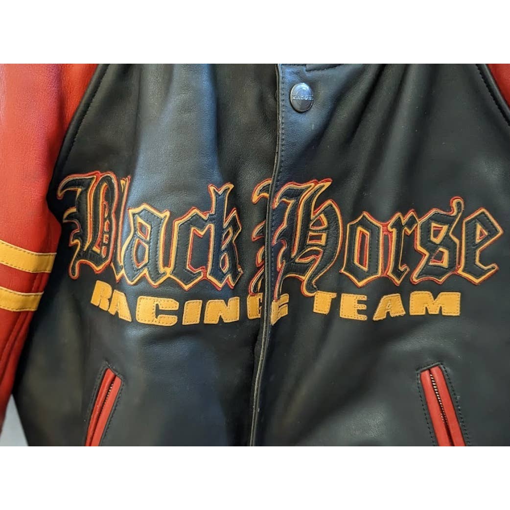 KADOYA BLACK HORSE RACING cowhide leather padded riders jacket