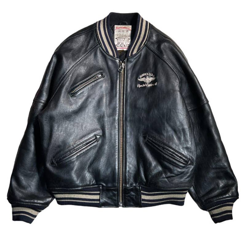 Rare vintage Avirex USA Chenille spellout leather bomber