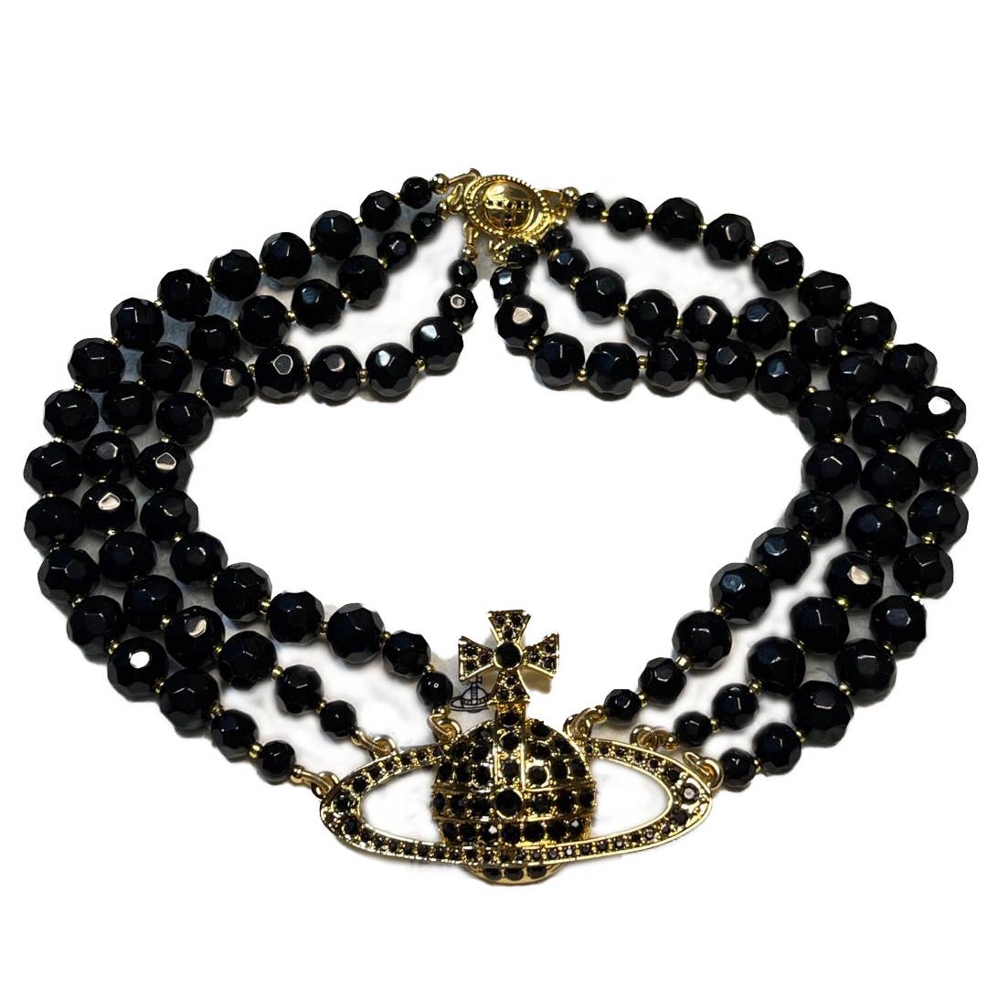 Vivienne Westwood Triple Layered Pearl Choker Necklace Black