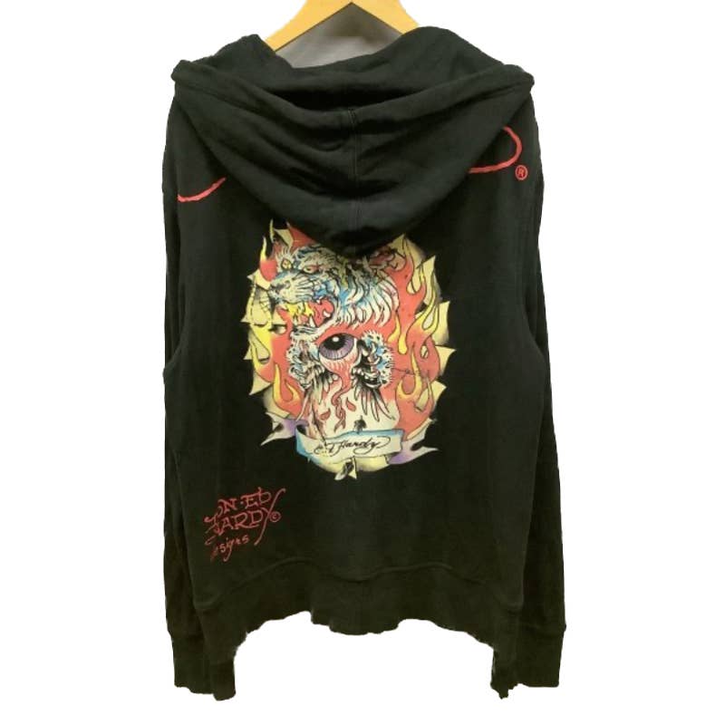 Ed Hardy Rhinestone Bulldog Graphic Studded Hoodie