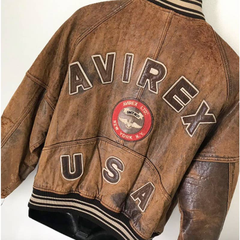 Rare vintage Avirex USA Chenille spellout leather bomber