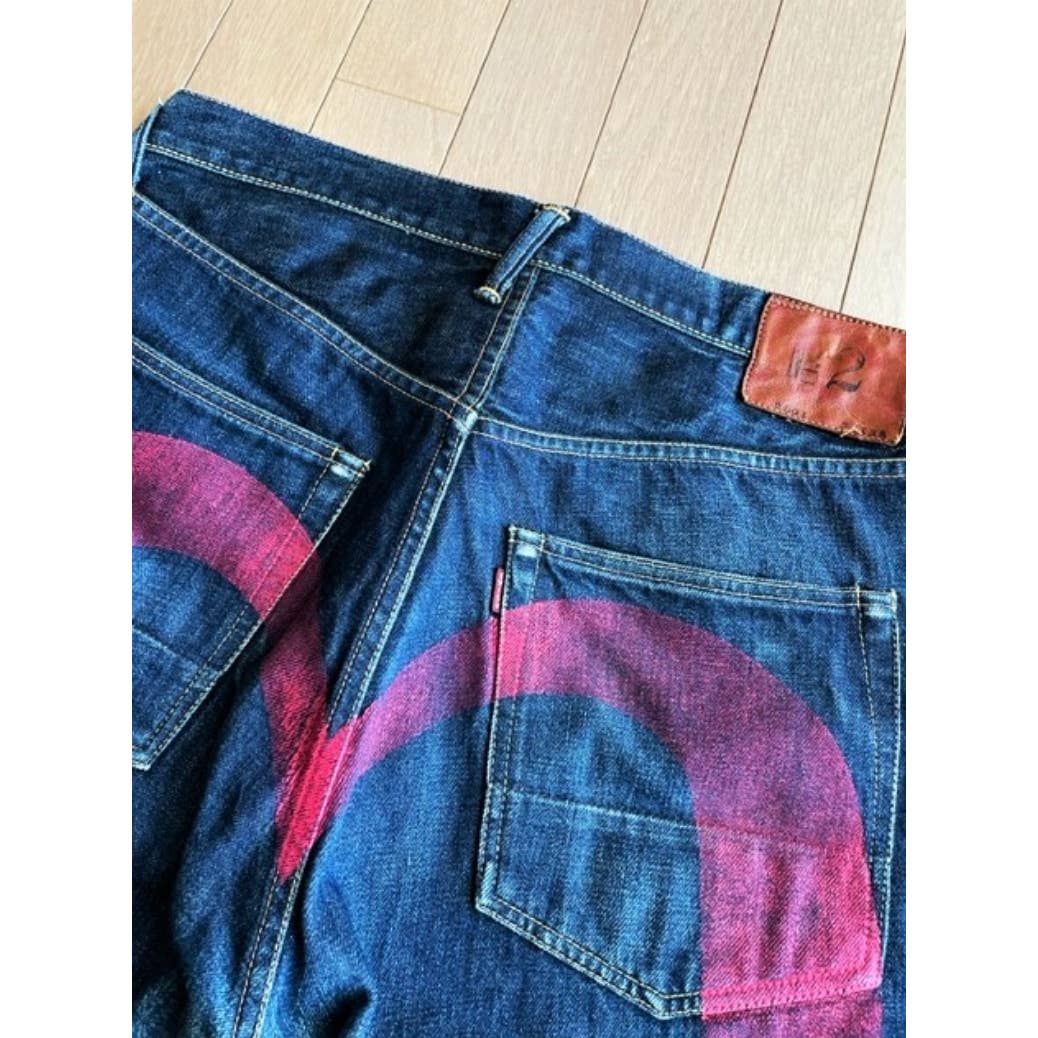 Evisu red Daicock seagull No.2painted denim jeans