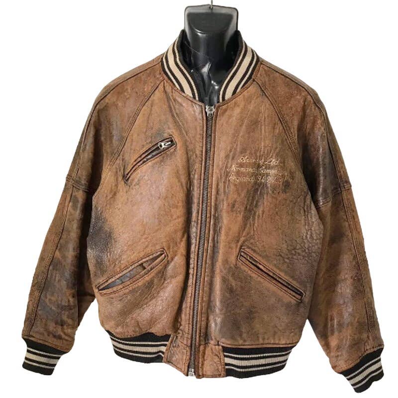 Rare vintage Avirex USA Chenille spellout leather bomber