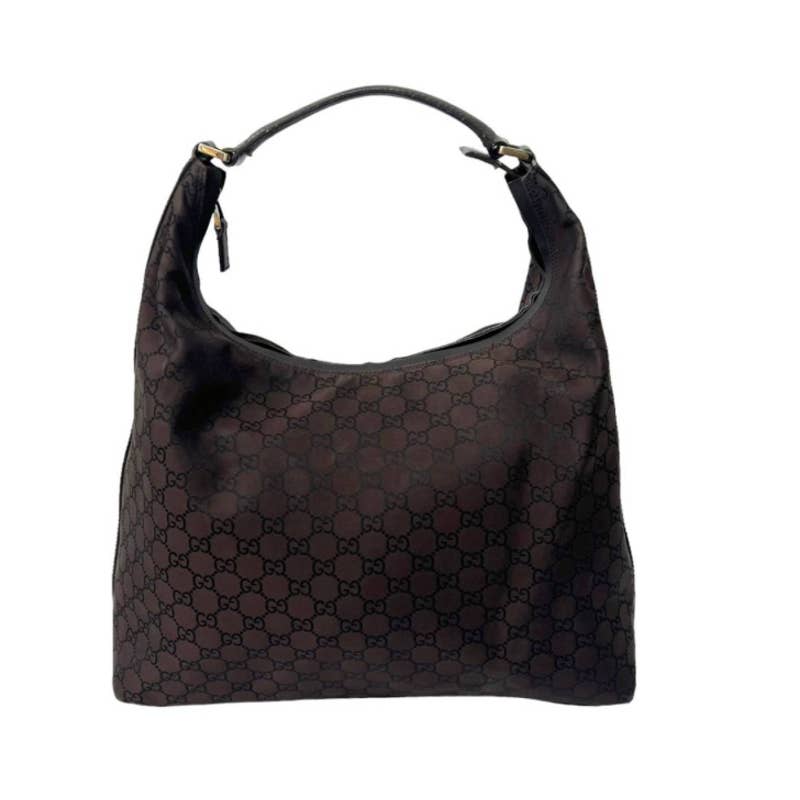 Gucci GG monogram pattern one-shoulder black hobo bag