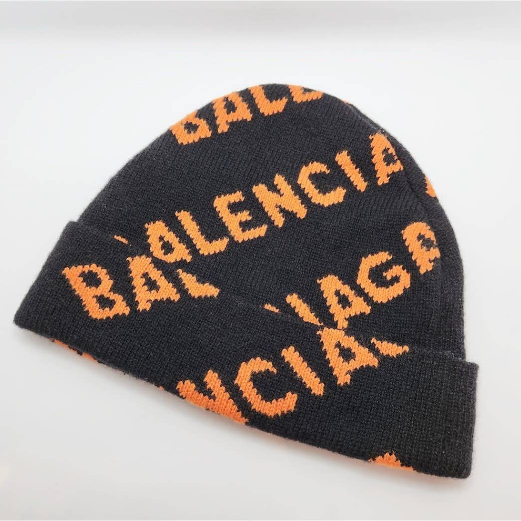 BALENCIAGA Allover Monogram Knit Beanie